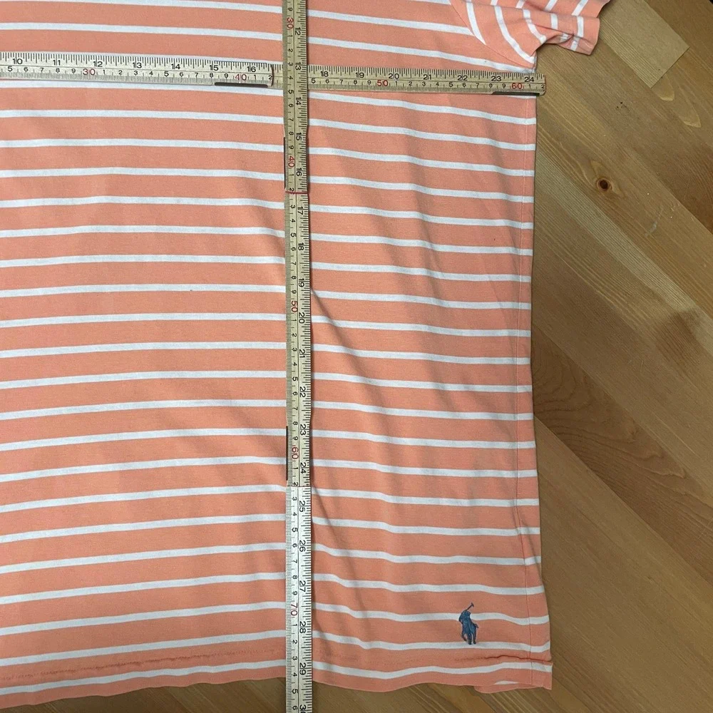 Polo Ralph Lauren Mens XL V-Neck T-Shirt Orange‎ White Striped Cotton Pony Logo